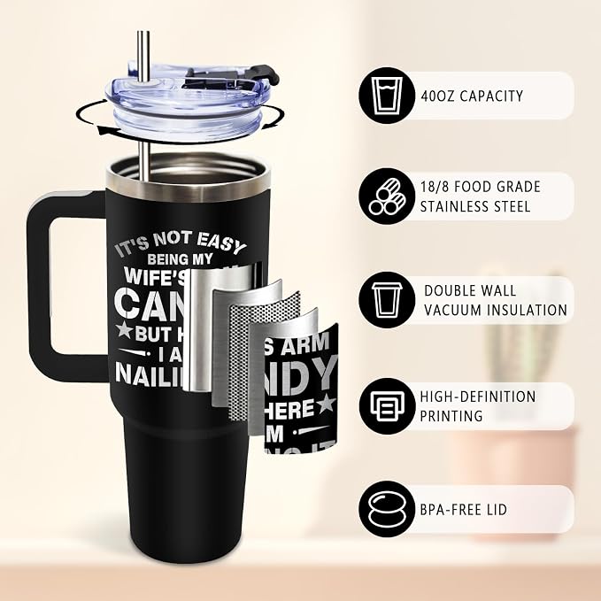 DUUV Gifts for Husband from Wife, Husband Tumbler with Handle 40 Oz, Christmas Thanksgiving Wedding Anniversary Appreciation Birthday Gifts for Husbands Men Him, 1PCS