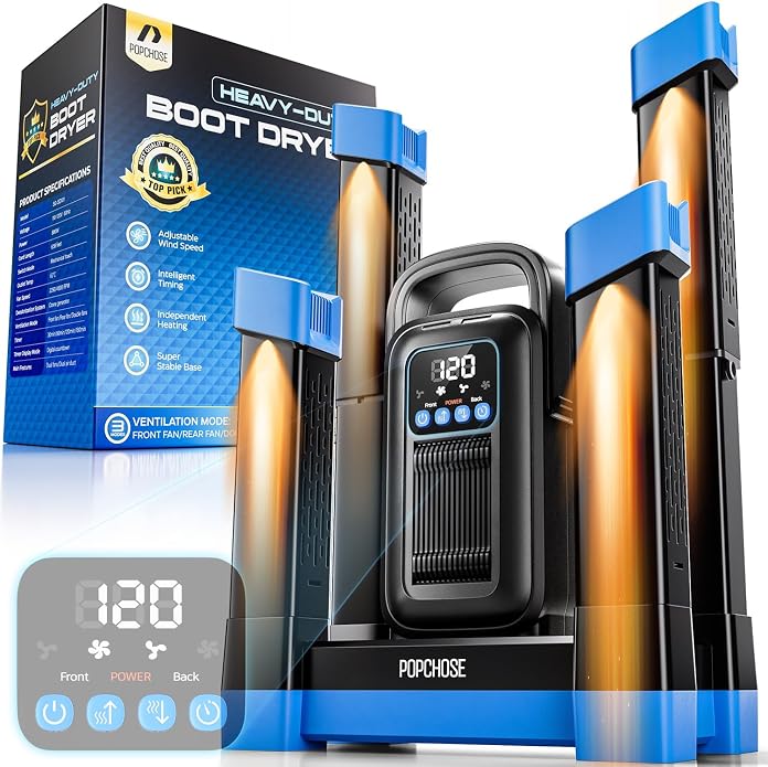 POPCHOSE Boot Dryer Helps Reduce Odor, 1.5H Fast Drying Shoe Dryer, Silent & Adjustable Timer, Forced Heat Boot Warmer