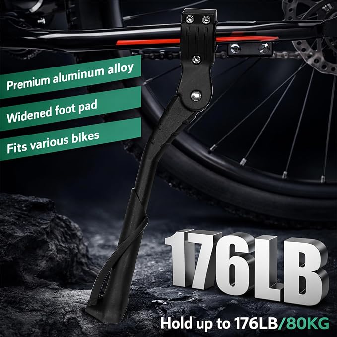 Cyfie Bike Kickstand for Adult's Bike, Adjustable Rear Side Bicycle Kickstand, Suitable for 24-29 inch Mountain Bikes, E-Bike, BMX, 700C Road/Hybrid Bikes, etc. Aluminum Alloy Maximum Holds 176lbs