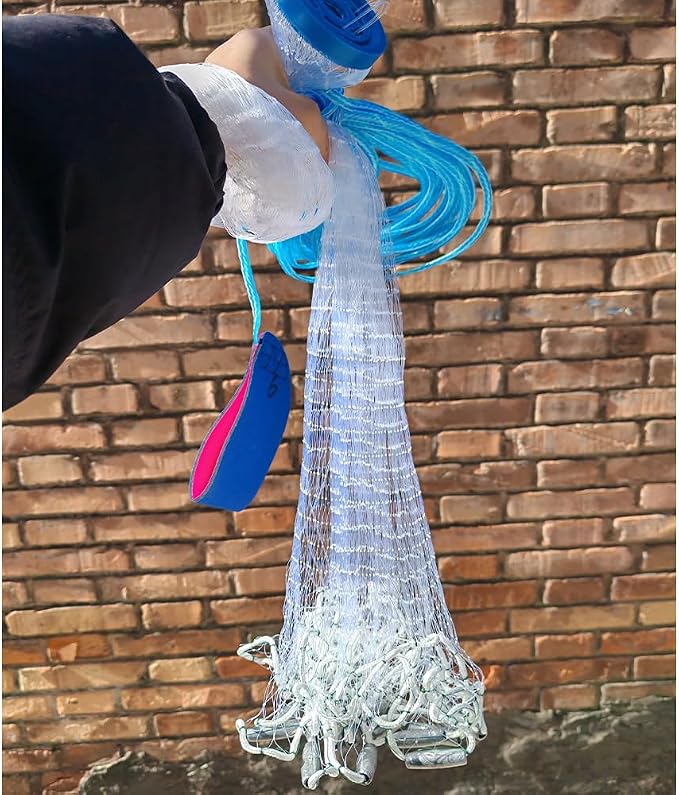 Lawaia Cast Net with Lead Sinkers Fishing Throw Nets Hand Castnet Shrimp Bait Traps 1/2 inch Mesh for Freshwater Saltwater with 3ft/4ft/5ft/ 6ft/ 7ft/ 8ft/ 9ft/ 10ft/ 11ft/ 12ft Radius