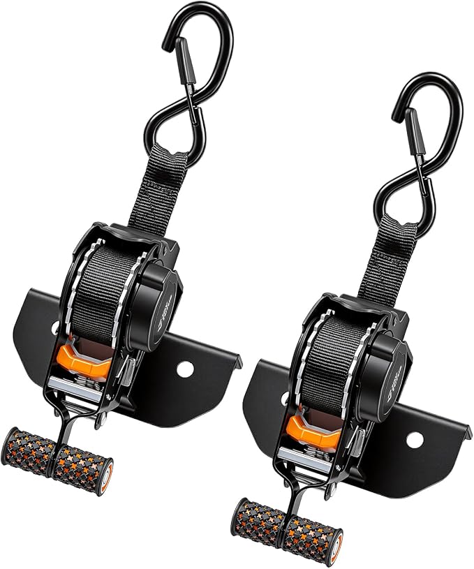 JOYTUTUS 2PCS Retractable Ratchet Straps for Square Tube, 2-Pack Heavy Duty 10'x1'' Auto Retracting Tie Down Straps, 1,500lb Break Strength, Black