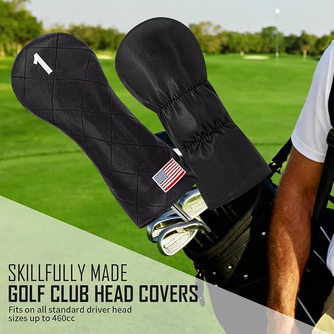 Golf Club Covers for Driver, Fairway, Hybrids - 3 Options - Golf Driver Headcover/Golf Fairway Wood Head Cover/Hybrid Headcover for Men/Women Golfer