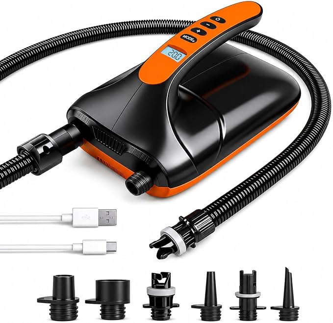Paddle Board Electric Pump - 20Psi Portable Rechargeable Electric SUP Air Pump,Dual-Stage Inflation & Deflation, Auto-Off,High Pressure Pump with LED Light for SUP, Kayak, Surfing Kite, Boat