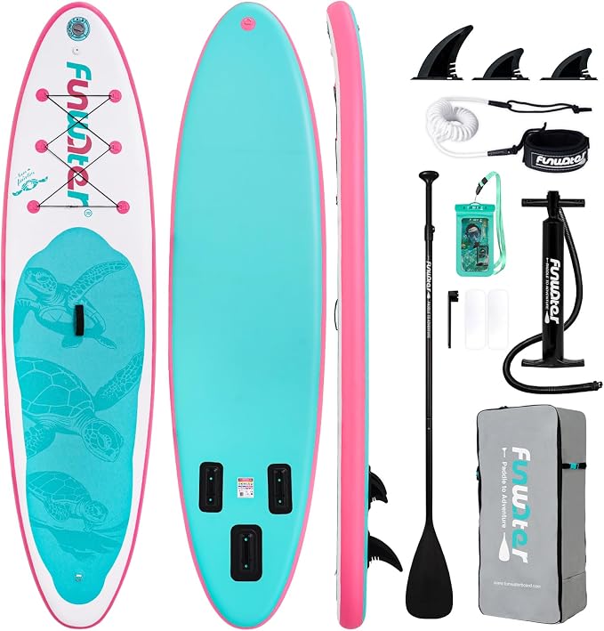 FunWater Inflatable Stand Up Paddle Board 10'6"/11"/11'6" Paddle Board for Adults & Youth, Paddleboards Inflatable with Premium SUP Accessories, Wide Stable, Non-Slip Comfort Deck (White & Light Blue)