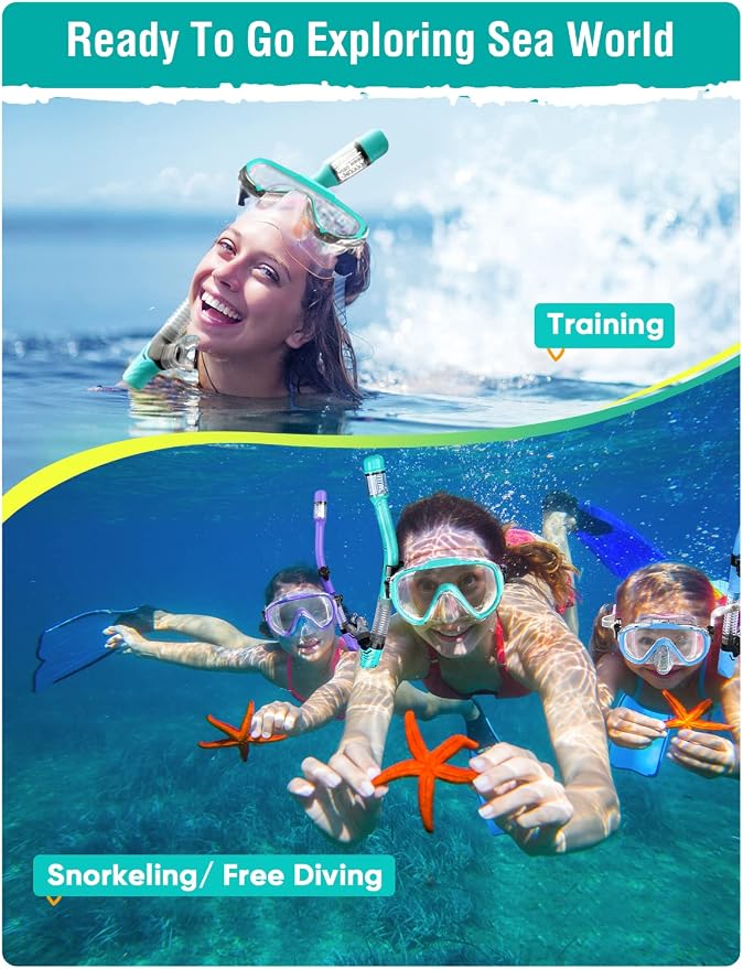 Seovediary Snorkel Set Adults Snorkeling Gear Anti-Fog Panoramic View Swim Mask Dry Top Snorkel Kit with Carry Bag for Snorkeling Scuba Diving Swimming Travel