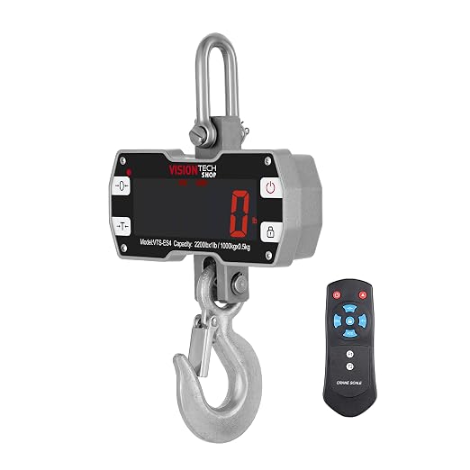 VisionTechShop Digital Crane Scale, VTS-ES4 2200lb/1000kg Heavy Duty Compact Hanging Industrial Scale with Remote Control, Large LED Display, Smart Accuracy for Farm, Factory, Construction