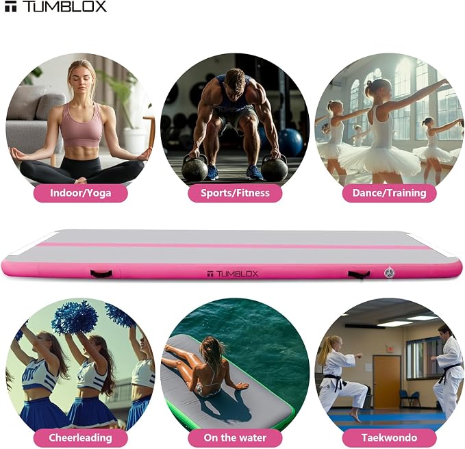 Air Gymnastics Mat Inflatable & Tumbling Mat – 4/8 Inches Thick with Electric Pump + Free Foot Pump – Ideal for Home, Gym, Water, and Beach Use
