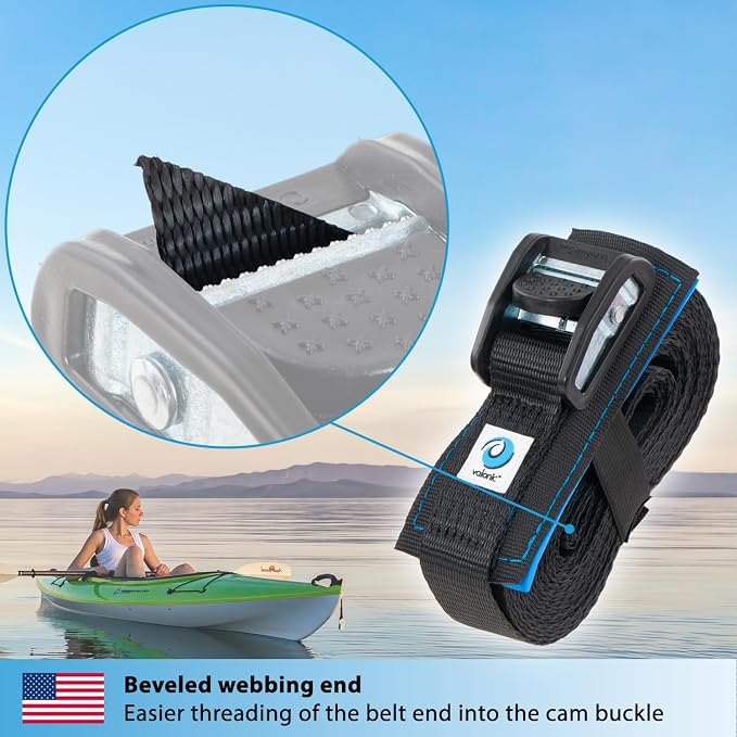 valonic ORCA - cam Straps Heavy Duty - 3500 lbs, Padded, cam Buckle, 20 ft x 1.3 in, 2 Pack - roof Straps for Kayak or Surfboard roof Rack - Black, with Protection pad
