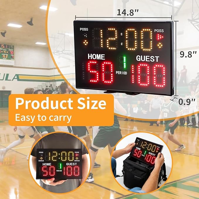 YZ Ultra-Bright LED Scoreboard, Digital Scoreboard with Remote, Portable Electronic Score Keeper, Basketball Score Board, Battery Powered Outdoor Scoreboard for Indoor Outdoor Sports