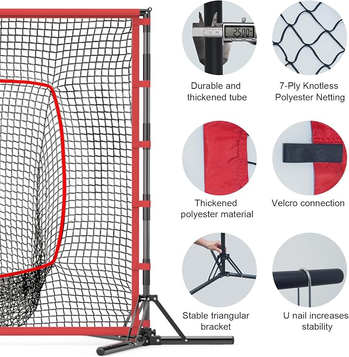 Baseball and Softball Practice Net, 7×7ft Portable Heavy-Duty Baseball Training Net for Hitting Batting Catching Pitching with 25mm Steel Frame and Carry Bag, Mutil-Sport Equipment Training Net