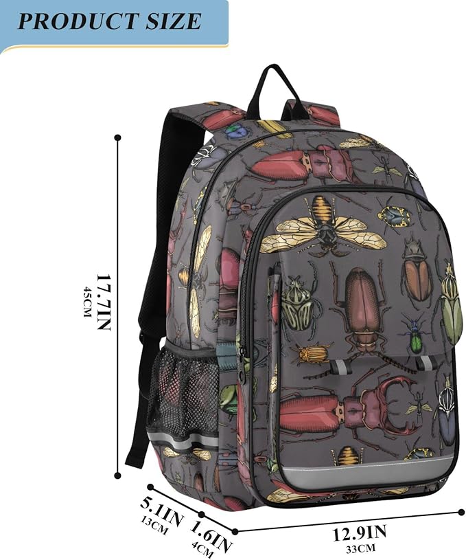 Fisyme Insects Vintage Bugs School Backpack Laptop Backpack Bags Bookbag Travel Casual Computer Notebooks Daypack
