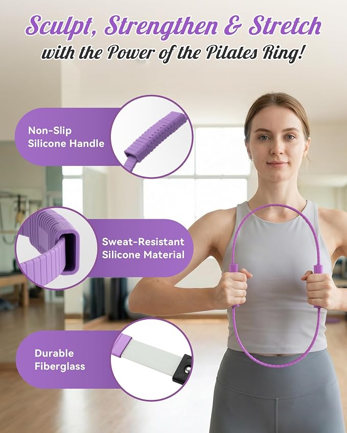 SUBCULTUREPICK Pilates Ring, Silicone Magic Pilates Rings, Lightweight & Durable Flexible Fitness Circle Exercise Equipment for Toning Arms, Thighs,Legs, Core,Yoga & Physical Therapy