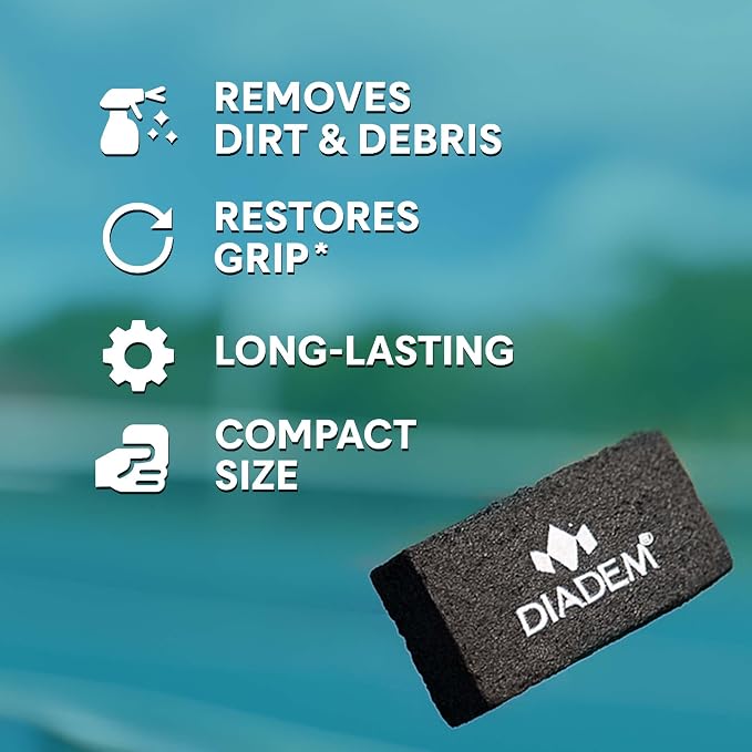 Diadem Paddle Cleaner Eraser | Rubber Pickleball Paddle Cleaner for Raw Carbon & 18K Surfaces, Removes Ball Residue, Evens Minor Scratches | Compact Grip-Sized Design for All Brands