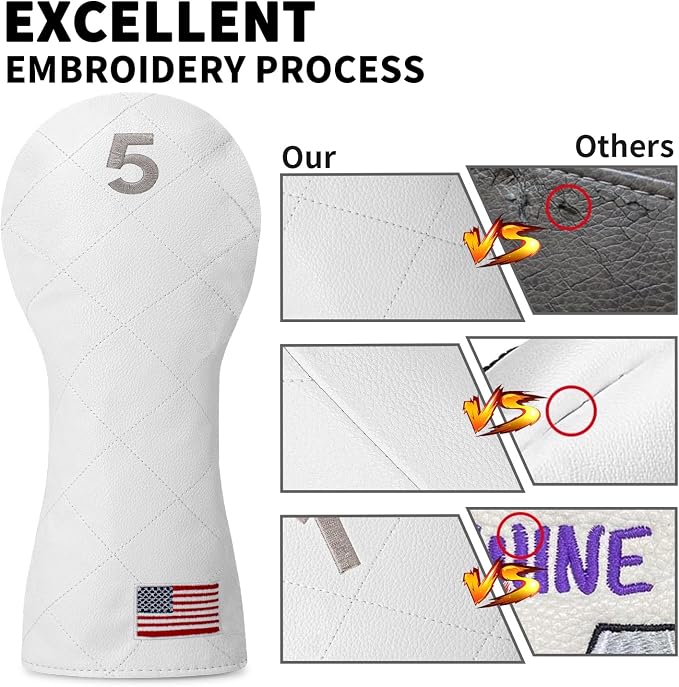 Golf Club Covers for Driver, Fairway, Hybrids - 3 Options - Golf Driver Headcover/Golf Fairway Wood Head Cover/Hybrid Headcover for Men/Women Golfer
