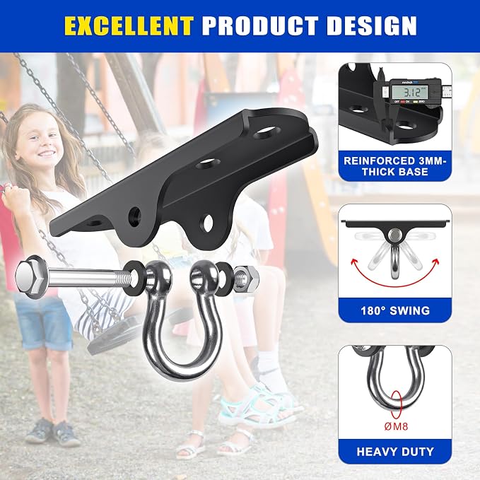 Dolibest Heavy Duty Swing Hanger, Ceiling Mount Swing Hook,One-Piece Design Base, Swing Set Hardware for Punching Bag, Boxing, Hammock Chair, Yoga Swing, Porch Swing, Swing Seat (180° Rotation)