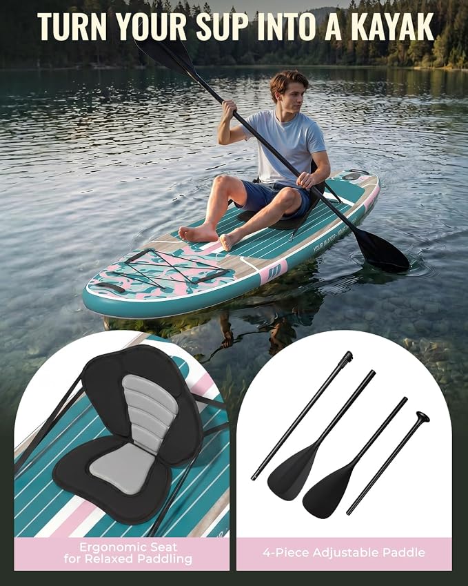 11ft Inflatable Stand Up Paddle Board, Wood Grain Ultra Lightweight SUP, 430lb Capacity for Adults Youth Family, for Fishing Surfing Camping, Includes Backpack & Pump