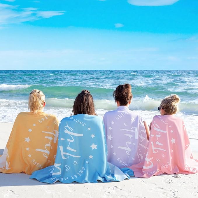 Patelai 6 Pcs Girls Trip Beach Towels Girls Trip Gifts Lightweight Microfiber Oversized 35 x 70 Inches Towels Quick Dry Colorful Easy Pack for Swimming Pool Camping Women Adult Vacation (Novelty)