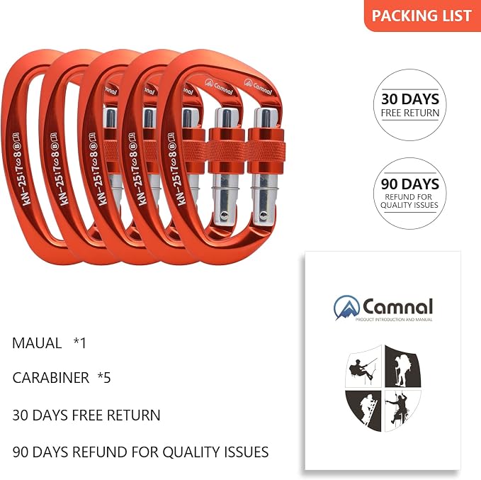 Heavy Duty Carabiner UIAA Certified Locking Carabiner 25KN (About 5620 lbs) Screw Lock Carabiner D Shape Carabiner Clip for Rock Climbing, Mountaineer, Aerial Work