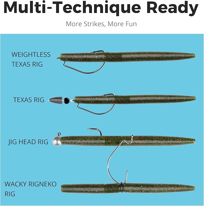 4"/5" Senko Worms Kit, Salt Impregnated Soft Plastic Lures | 30/50/78/100 Wacky Worms for Bass Fishing, Freshwater & Saltwater Applications,Artificial fishing bait