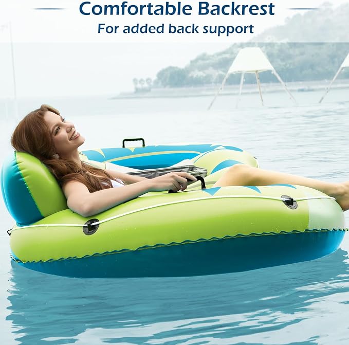 Jasonwell Inflatable River Tube Float - 2 Person Heavy Duty River Float Pool Floats with Removable Cooler Lake Water Tubes for Floating River Raft Lounge Floatie with 2 Cup Holders for Adults (YG)