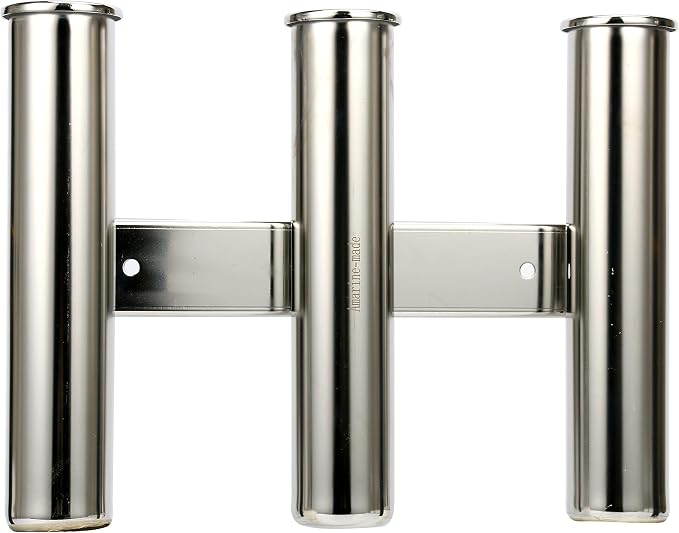 Amarine Made 2Pcs 3 Tube Boat Fishing Rod Rack 316 Stainless Steel Wall/Side Mounted Rod Holder Bracket Fishing Pole Holder for Marine Boat Yacht Camper