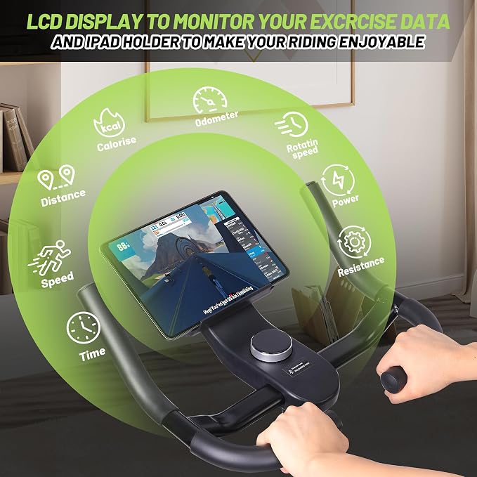  Exercise Bike, Adjustable Magnetic Resistance Stationary Bikes with Smart Knob Resistance,300Lbs Weight Capacity Indoor Cycling Bike WithLCD Monitor & IPad Mount ﻿