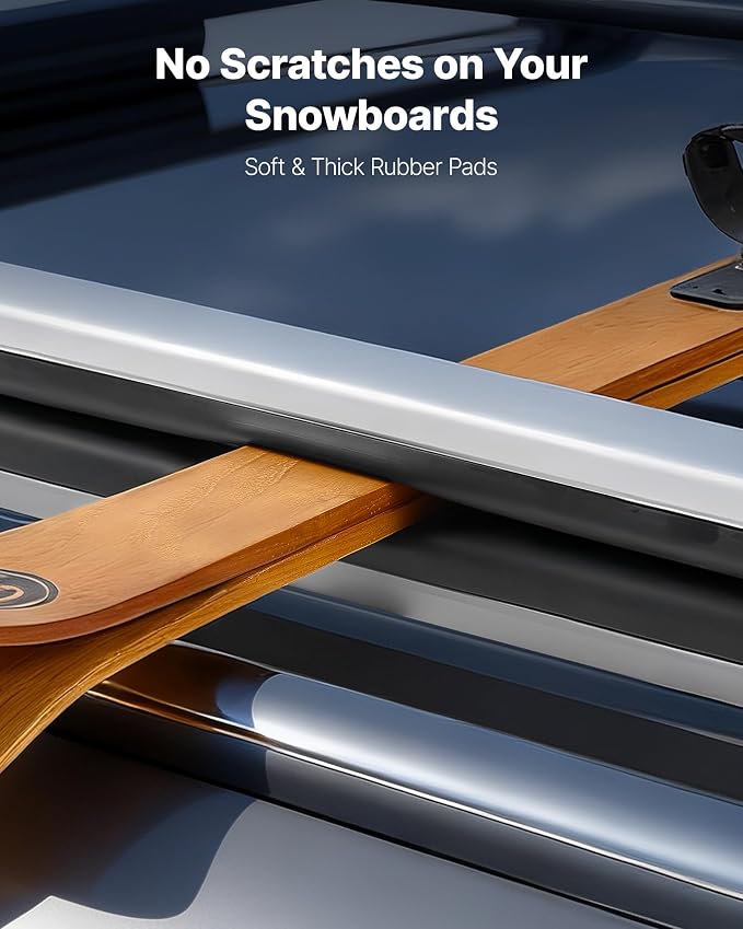 VEVOR Ski & Snowboard Roof Rack, Carry up to 6 Pairs of Skis or 4 Snowboards, 2 PCS Aluminum Universal Car Roof Rack with Lock & Rubber Padding, Carrier for Fishing Rod, Fit Most Slotted Crossbars