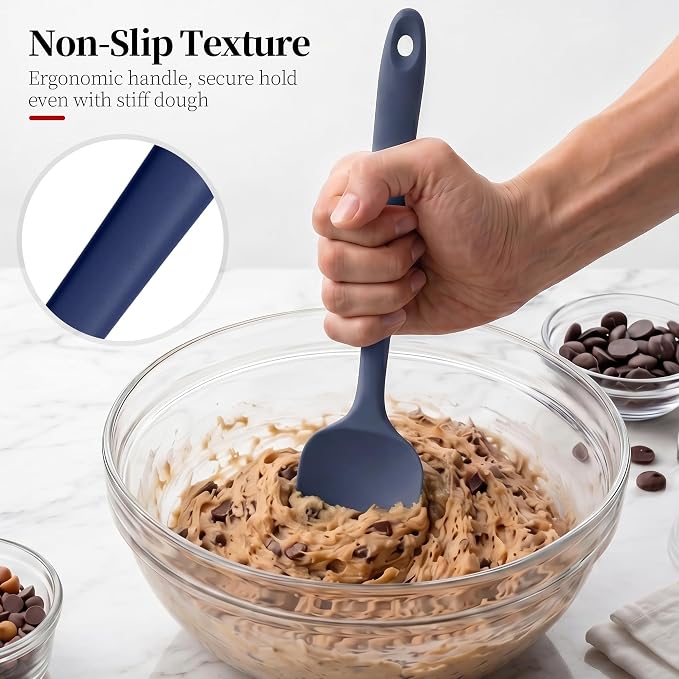 600ºF Heat Resistant Spatulas, High Heat Food Safe Semless Kitchen Silicone Spoon Spoonula Scraper Set for Cooking Baking Mixing Scraping Stirring Nonstick Cookware Pan (3Pcs,Midniaht Blue)