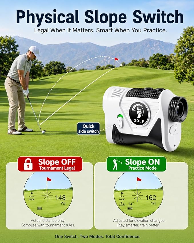 Golf Rangefinder with Slope, 1200 Yards Laser Range Finder for Golf, Flag Lock Vibration, Rechargeable Type-C, 7X Magnification, Tournament Legal, Father's Day Golf Gift for Dad