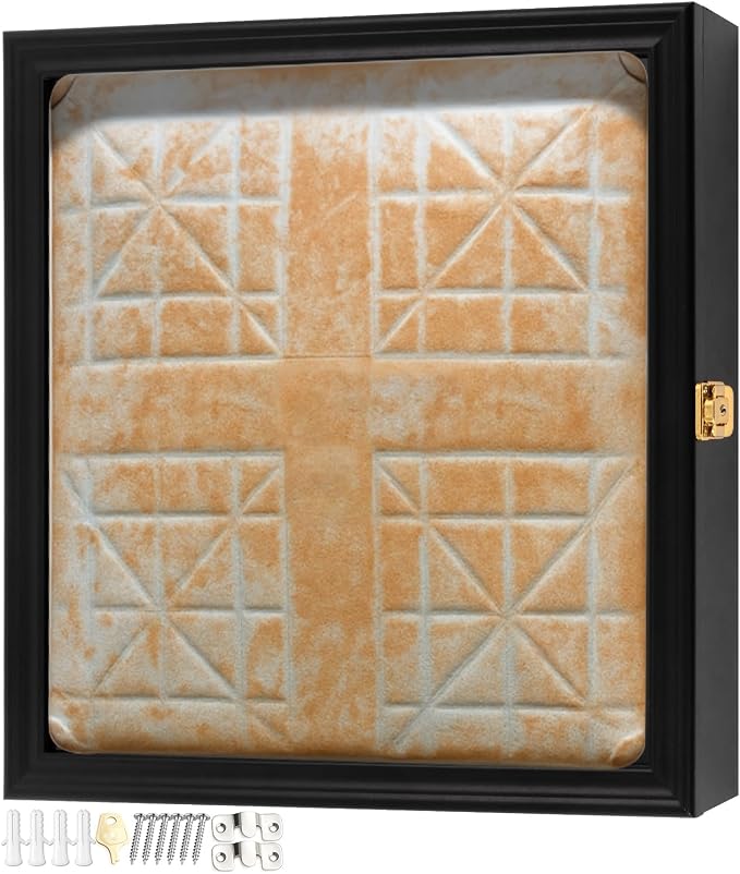 Colingmill Full Size Baseball Base Plate Display Case Baseball Base Holder Display Case Cabinet Shadowbox with 98% UV Protection and Locking Door