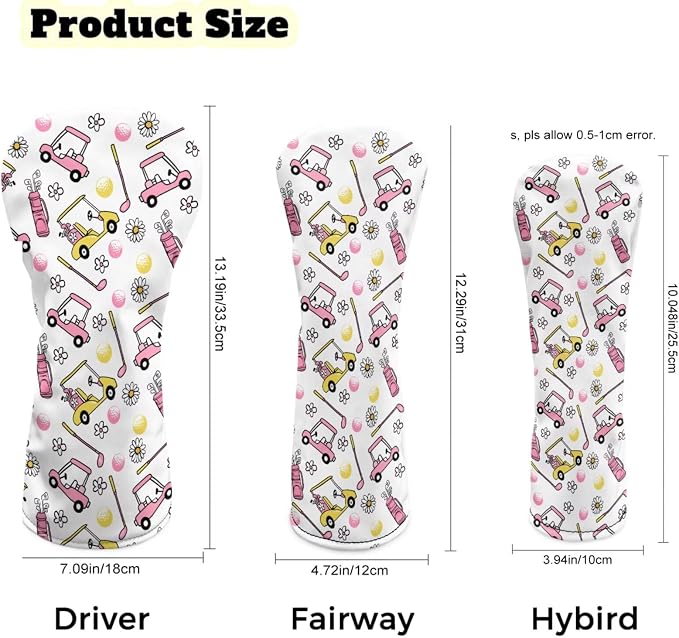 Rnyleeg Golf Club Head Covers for Women Driver Head Cover Leather Fairway Wood Headcover Hybrid Headcovers for Golf Clubs
