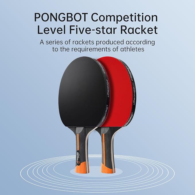 PONGBOT Five-Star Ping Pong Paddle, Professional Level Table Tennis Racket with Hard Case, Carbon Fiber, 7-Ply Blade, Premium Rubber, for Competitive Tournaments and Serious Players