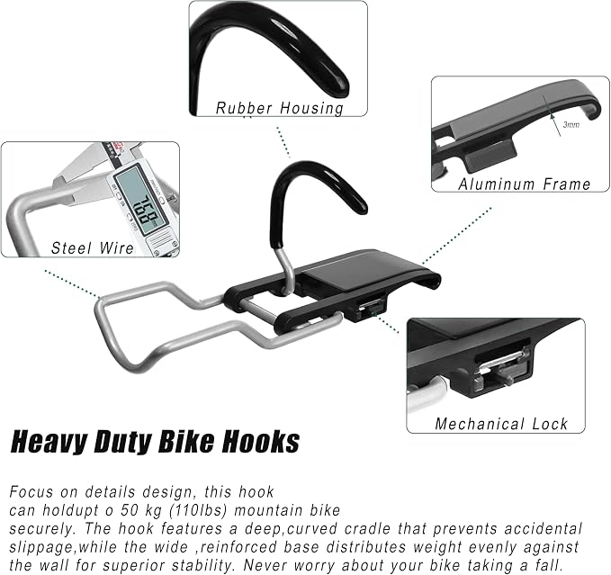 Wall Bike rack, Fits Max 3 Inch for Mountain Bike eBike, 110 lbs Weight Capacity, with Extra Helmet Hook, Modular Hook Track Design Heavy duty Wall mount Bicycle Hanger for Garage Storage
