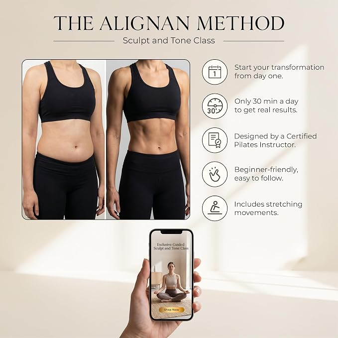 Pilates Kit for Home Workouts with 14” Pilates Ring Pilates 8” Mini Ball with and 3 Booty Bands Set, Pilates Essentials Kit for Women with Guided Workout Video, Home Pilates Equipment.(Beige)