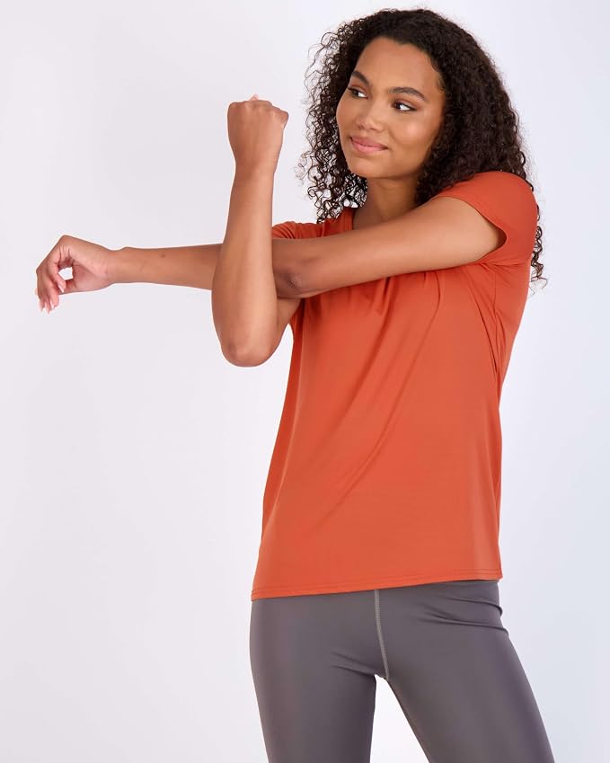 Real Essentials 5 Pack: Women's Short Sleeve T-Shirts Workout Tops Fitness Pilates Gym Activewear Athletic (Plus Available)