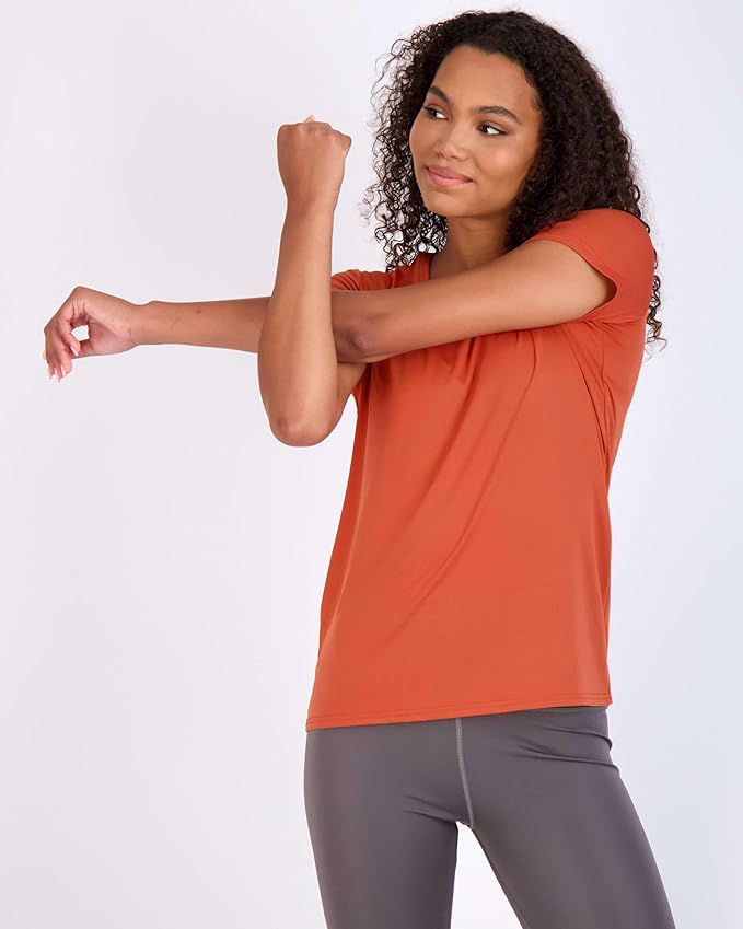 Real Essentials 5 Pack: Women's Short Sleeve T-Shirts Workout Tops Fitness Pilates Gym Activewear Athletic (Plus Available)