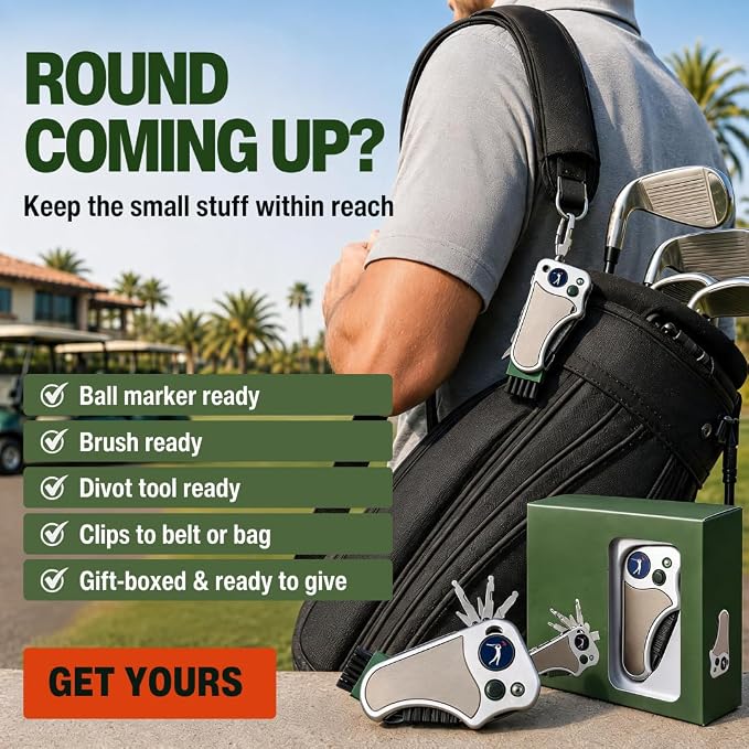 Golfer's Best Tool – 6-in-1 Golf Multitool | Fathers Day Gift | Stroke Counter, Divot Repair, Brush, Ball Marker, Cleat Tightener, Club Cleaner | Compact Golf Gift & Souvenir