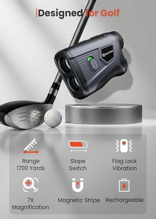 Bestsee Golf Rangefinder with Slope -1700 Yards Laser Range Finder Golf for Hunter, High-Precision Flag Pole Locking Vibration, 7X Magnification, USB-C Rechargeable Rangefinders Magnet Strip