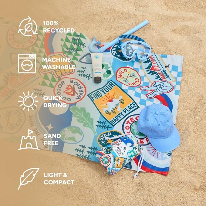 Dock & Bay Kid's Towel - Quick Dry, Sand Free - Compact, Lightweight - 100% Recycled - Includes Bag - Into the Wild - Large (160x90cm, 63x35)