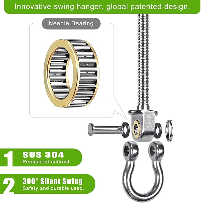 SELEWARE Heavy Duty Bearing Swing Hangers, 2 Pack Stainless Steel Swing Hooks for Wood and Steel Beam, Swing Hardware for Hammock, Yoga Swing, Porch Swing, Heavy Bag, 7" x M2/5", 1500LB Capacity
