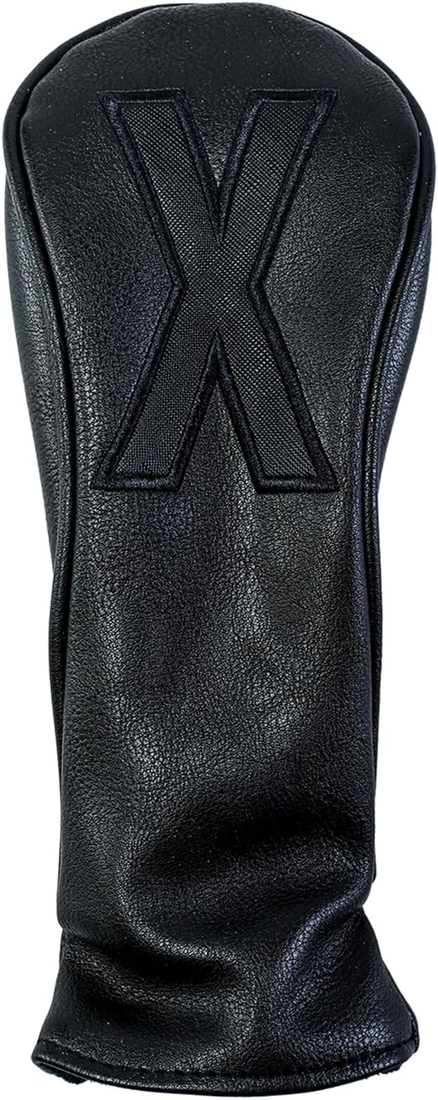 Golf Club Covers – Blackout Leather Driver Headcover, Fairway Wood, 3 Wood, Hybrid, Fits Mallet Blade Putter Head Covers Alignment Stick Cover