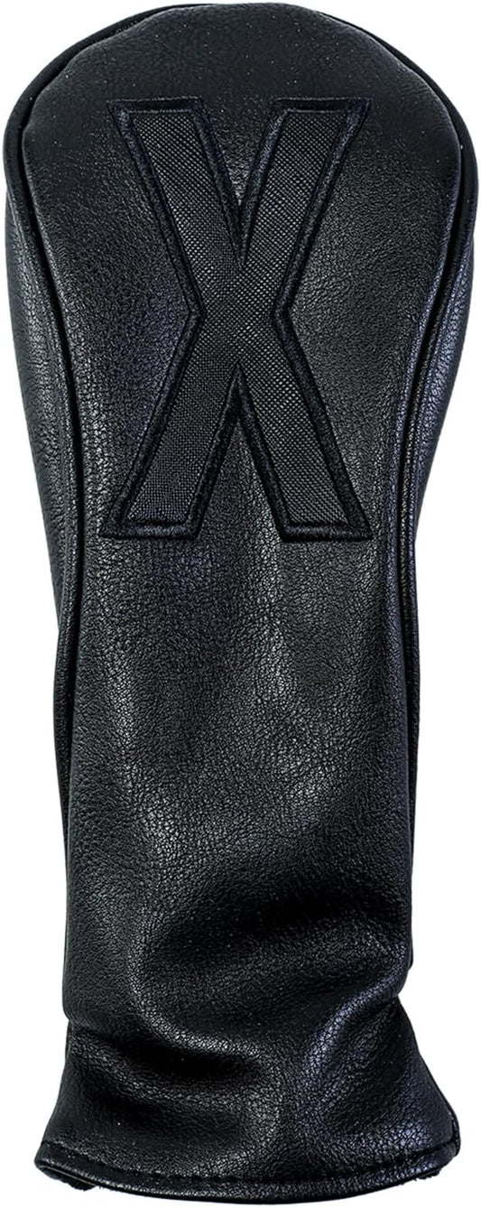 Golf Club Covers – Blackout Leather Driver Headcover, Fairway Wood, 3 Wood, Hybrid, Fits Mallet Blade Putter Head Covers Alignment Stick Cover