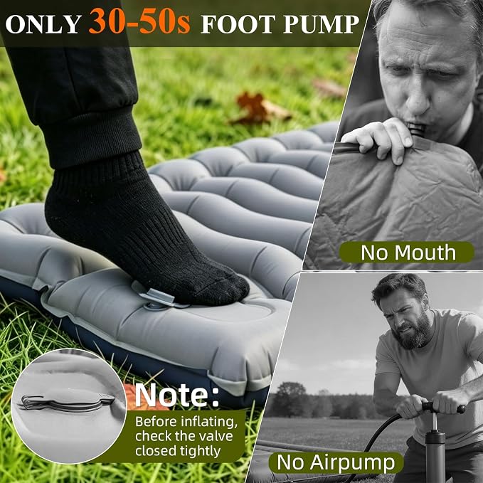 Sleeping Pad, Ultralight Inflatable Sleeping Mat with Pillow & Foot Pump, Extra Thick Compact Camping Mattress for Hiking, Backpacking & Tent Use(Gray)