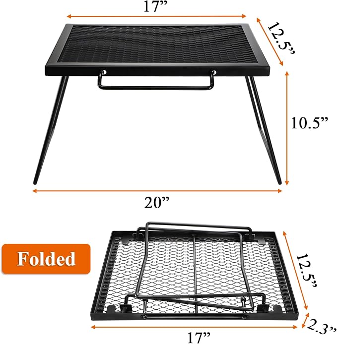 Elsjoy 17" Folding Campfire Grill Grate with Carrying Handle, Portable Camping Grill Over Fire Mesh Grate, Heavy Duty Steel Grate for Outdoor Cooking, Picnic, BBQ