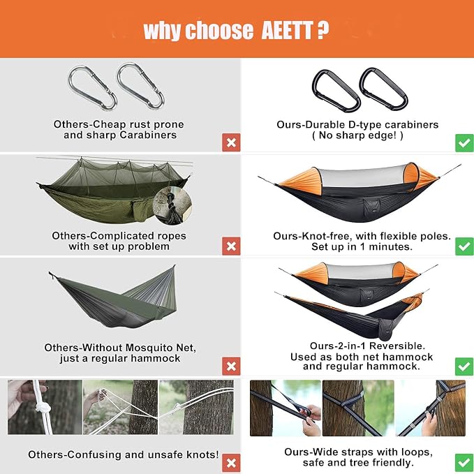 Camping Hammock with Mosquito Net - Portable Travel Hammock Bug Net - Camping Equipment - Hammock Tent for Outdoor Hiking Campin Backpacking Travel
