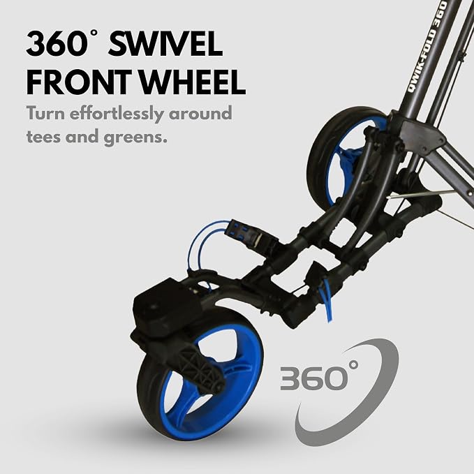 Qwik-Fold 3-Wheel Golf Push Cart with 360° Swivel Front Wheel & Foot Brake – 1-Second Folding Golf Trolley, Lightweight Aluminum Frame, Umbrella Holder, Cup Holder & Storage