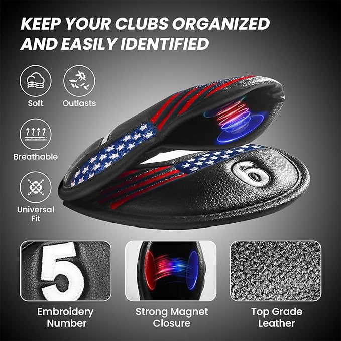 FINGER TEN Magnetic Golf Iron Headcovers Value 11 Pack, Durable PU Leather with Embroidered Numbers for Easy Identification, Multiple Colors Available Fits Most Iron Clubs