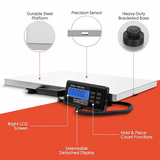 Houseables Shipping Scale, Platform Scale, Industrial, Heavy Duty, 400 LB, Weight Machine for Luggage, Packages, Postal, Floor, Commercial, Package, Business, Weighing, Large Platform, Digital, 22x18