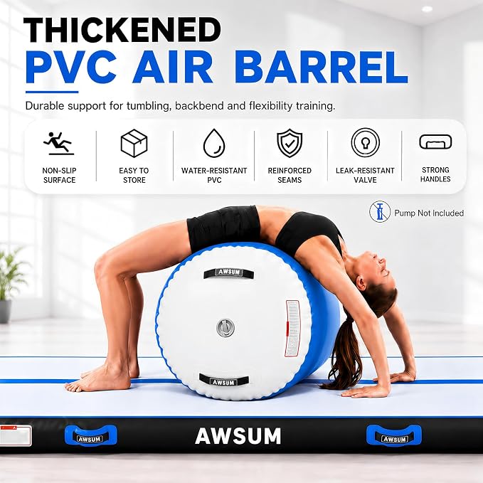 AWSUM Gymnastics Barrel Tumbling Equipment Air Roller Training Inflatable Back Handspring Trainer for Octagon Tumble Mat Gym Cheerleading Home Use 1 PCS，No Electric Pump