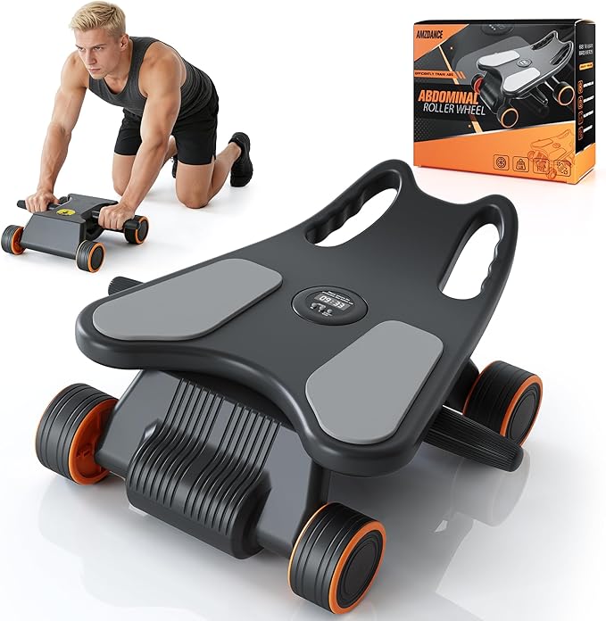 Ab Roller with Elbow Support,Exercise Roller Wheels with 4 Wheels | Abs Exercise Roller Abdominal Training with Knee Pad for Home Gym
